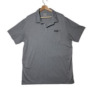 Boss Hugo Boss Short Sleeve Polo Shirt Striped Texture Embroidered Logo Gray 3XL